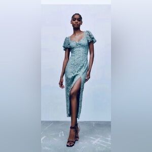 Zara Sage Green Floral Lace Dress